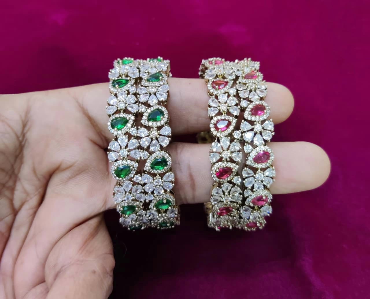 Luxury Kundan Bangles with Emerald & Ruby Stonework