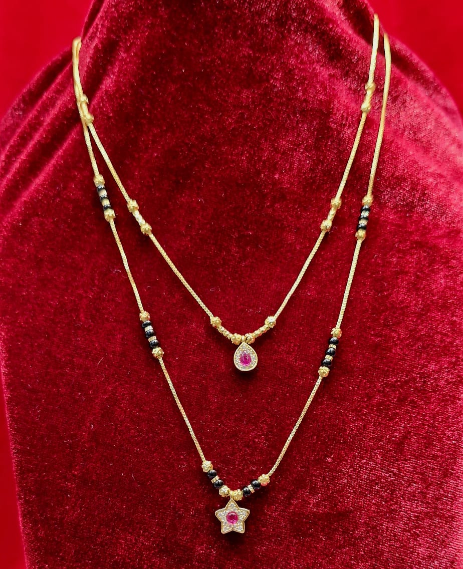 Layered Pink Stone Mangalsutra Set – Star & Teardrop Charms