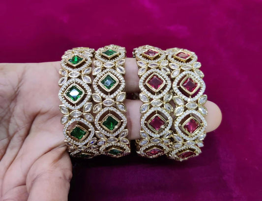 Luxury Kundan Bangles with Emerald & Ruby Stonework