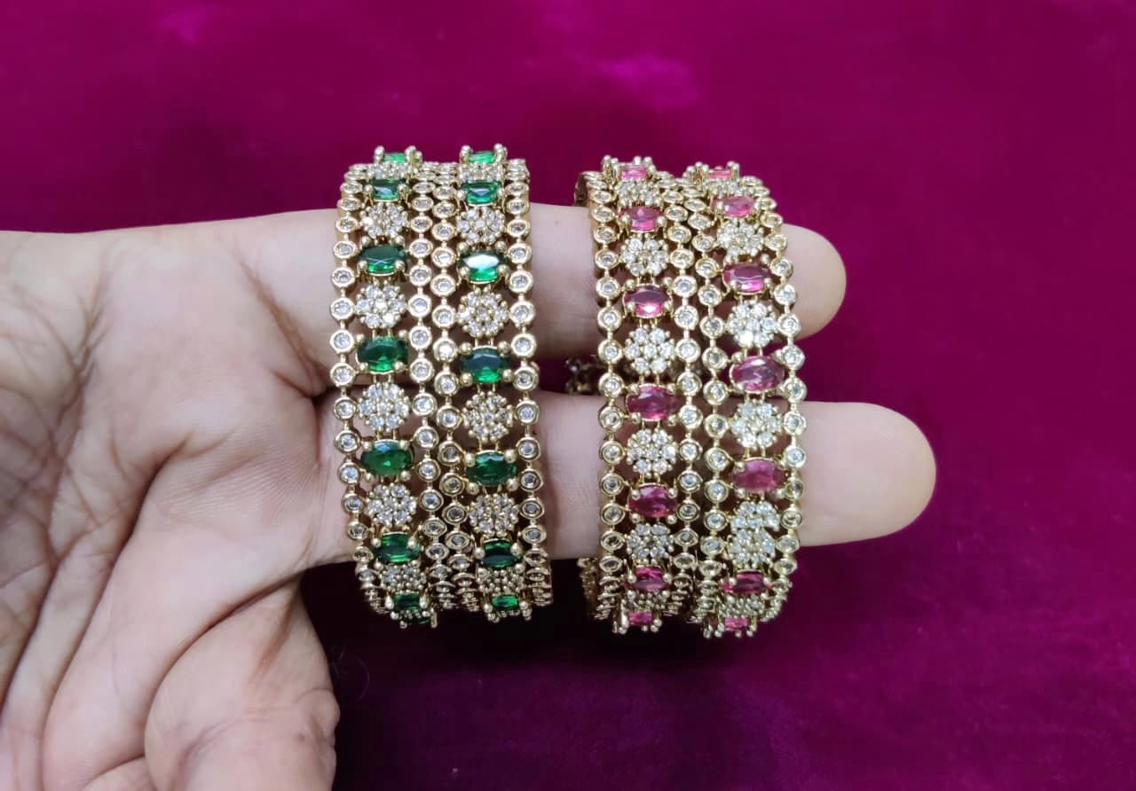 Luxury Kundan Bangles with Emerald & Ruby Stonework