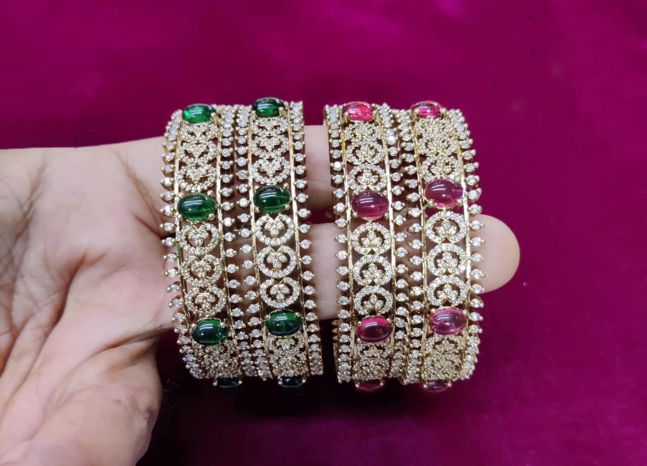 Luxury Kundan Bangles with Emerald & Ruby Stonework