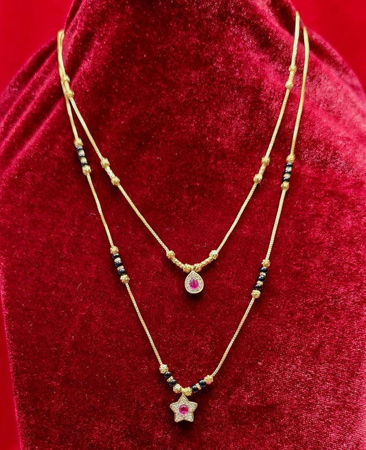 Layered Pink Stone Mangalsutra Set – Star & Teardrop Charms