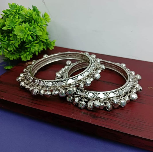 Traditional Oxidized Silver Bangles with Ghungroo Detailing