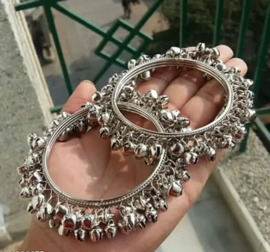 Traditional Oxidized Silver Bangles with Ghungroo Detailing