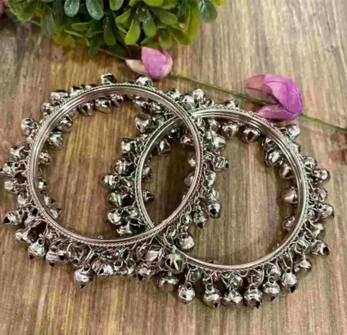 Traditional Oxidized Silver Bangles with Ghungroo Detailing
