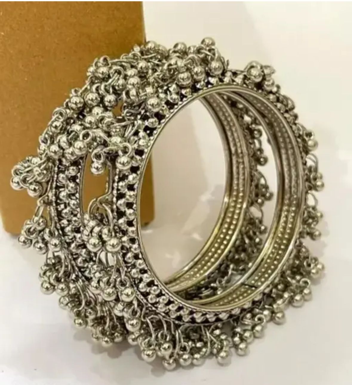 Antique Oxidized Silver Bangles with Clustered Ghungroo Design