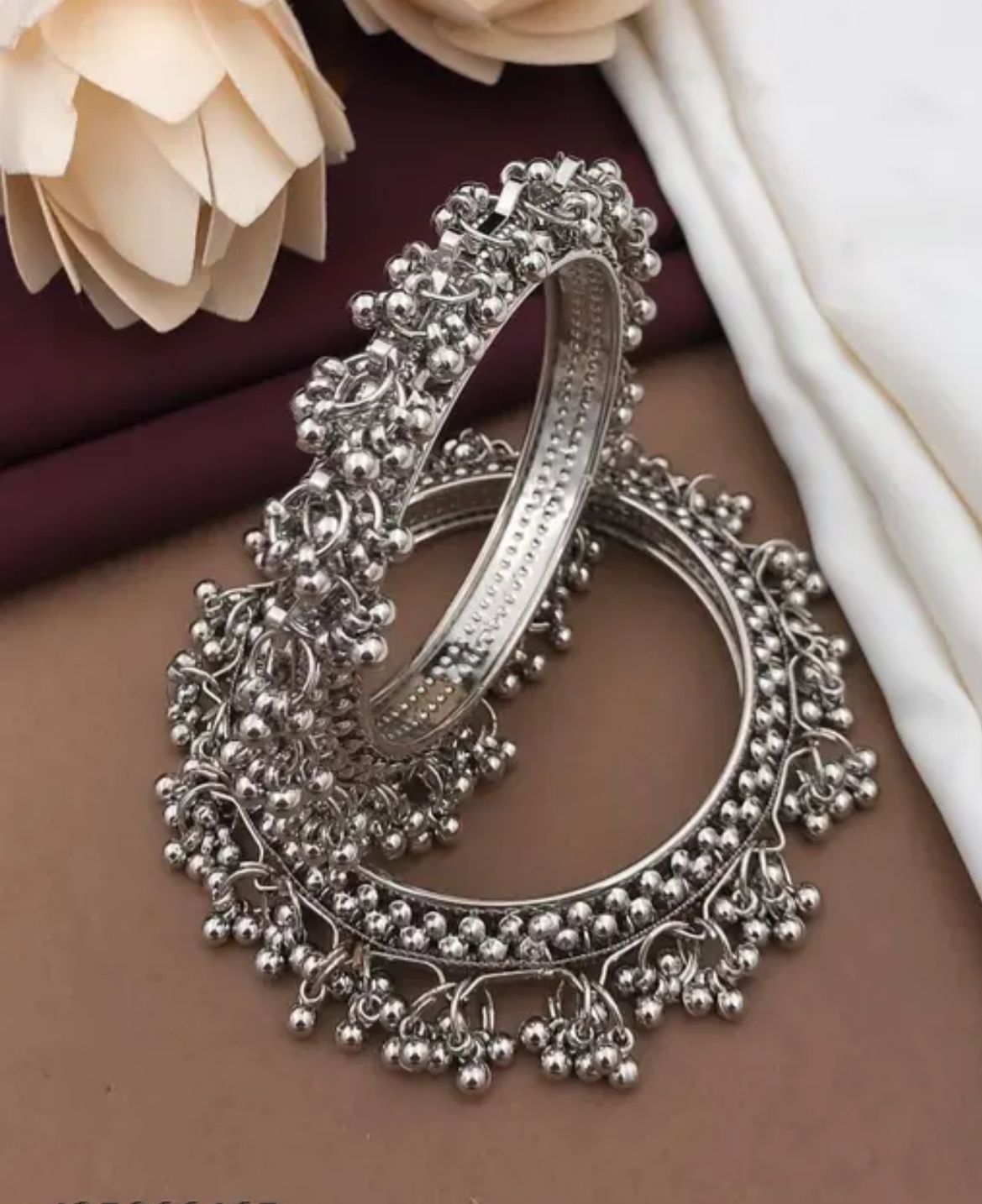 Antique Oxidized Silver Bangles with Clustered Ghungroo Design