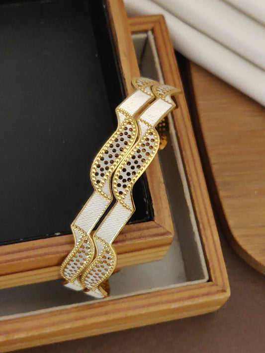 Wave-Pattern Dual-Tone Gold Bangles