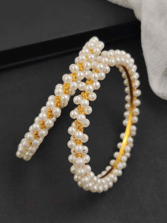 Double‑Row Pearl Bead Bangles – Gold‑Tone (Set of 2)