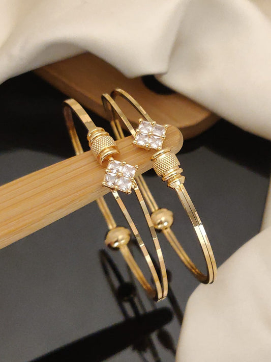 Minimalist Gold Bangle Set with Diamond-Like Stone Accents