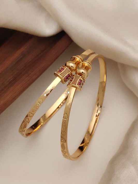 Gold Bangle Set with Ruby and Diamond Accents