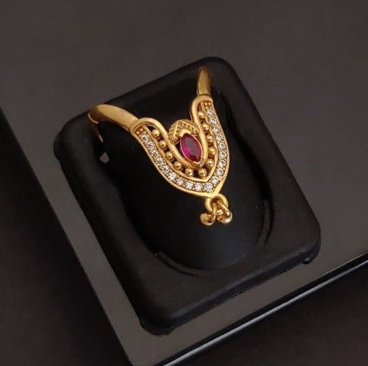 Classic Gold-Plated Dangle Ring with Cubic Zirconia