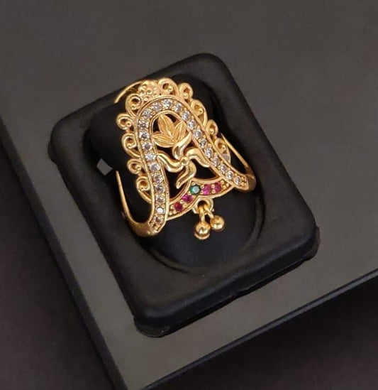 Elegant Gold-Plated Statement Ring with Lotus Design