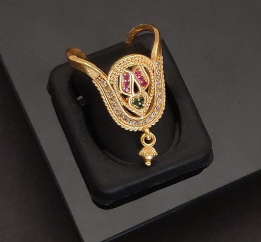 Enchanting Gold-Plated Statement Ring with Dangle