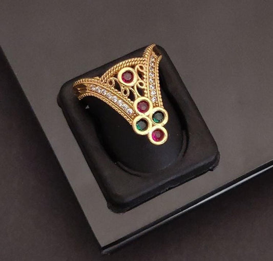 Gold-Plated Statement Ring with Multi-Colored Gemstones