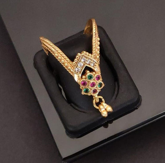 Royal Gold-Plated Dangle Ring with Cubic Zirconia